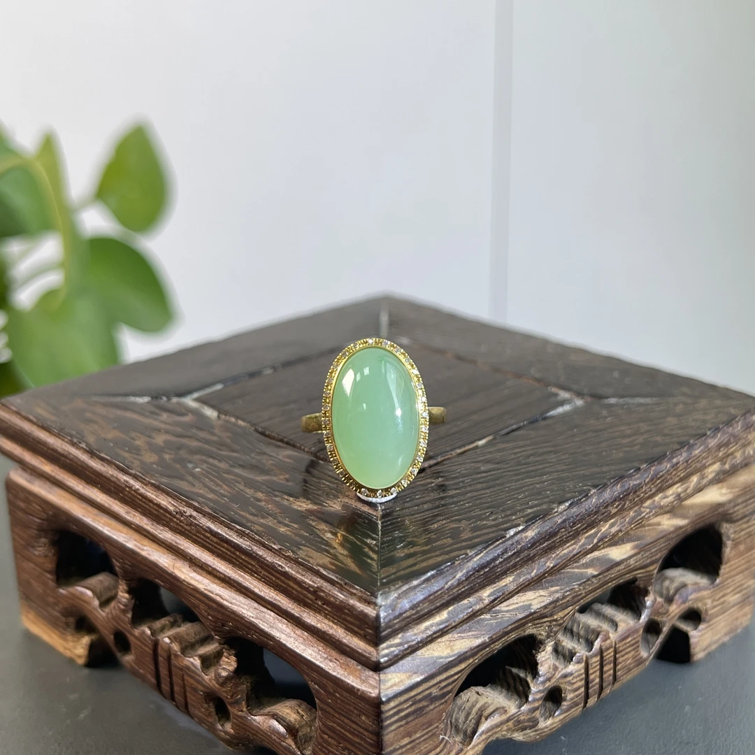 JYB03-154   天然缅甸翡翠A货 18K含钻镶嵌戒指13#