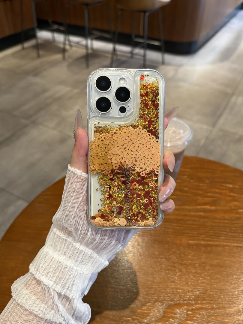 流沙金钱树适用苹果/华为/vivo/oppo/小米/三星流沙金手机壳