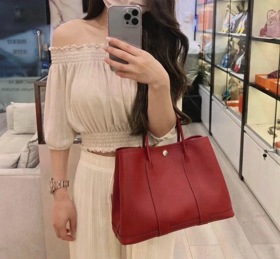 99新 Hermes/爱马仕 Garden30花园包，石榴红色超级高级的颜色，框R