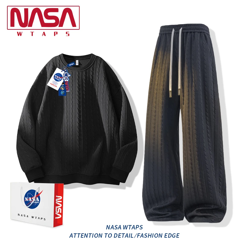 NASA WTAPS肌理感高级感针织套装男款春秋季运动卫衣休闲裤一整套