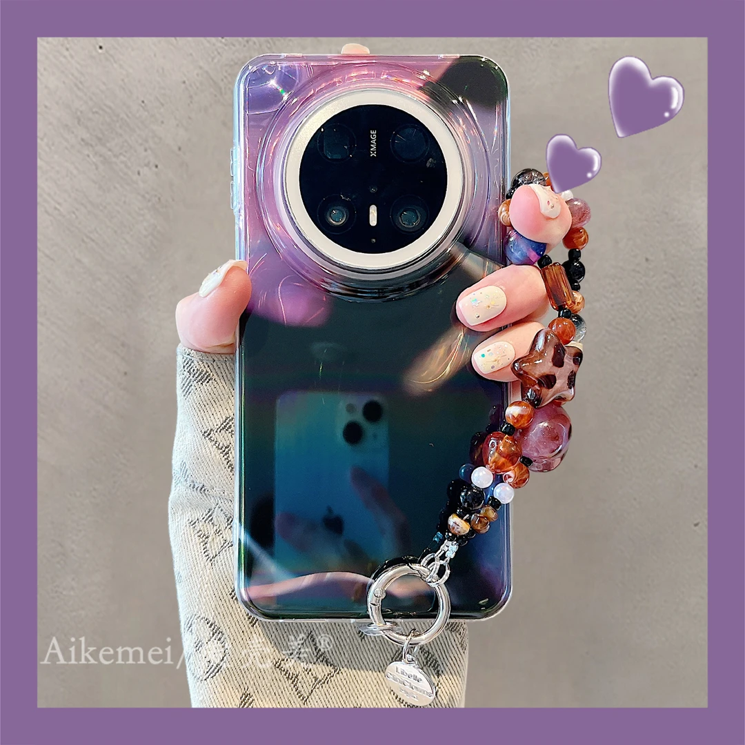 适用华为mate70pro+手机壳镭射高级感Mate60pro+紫黑拼色晕染链条