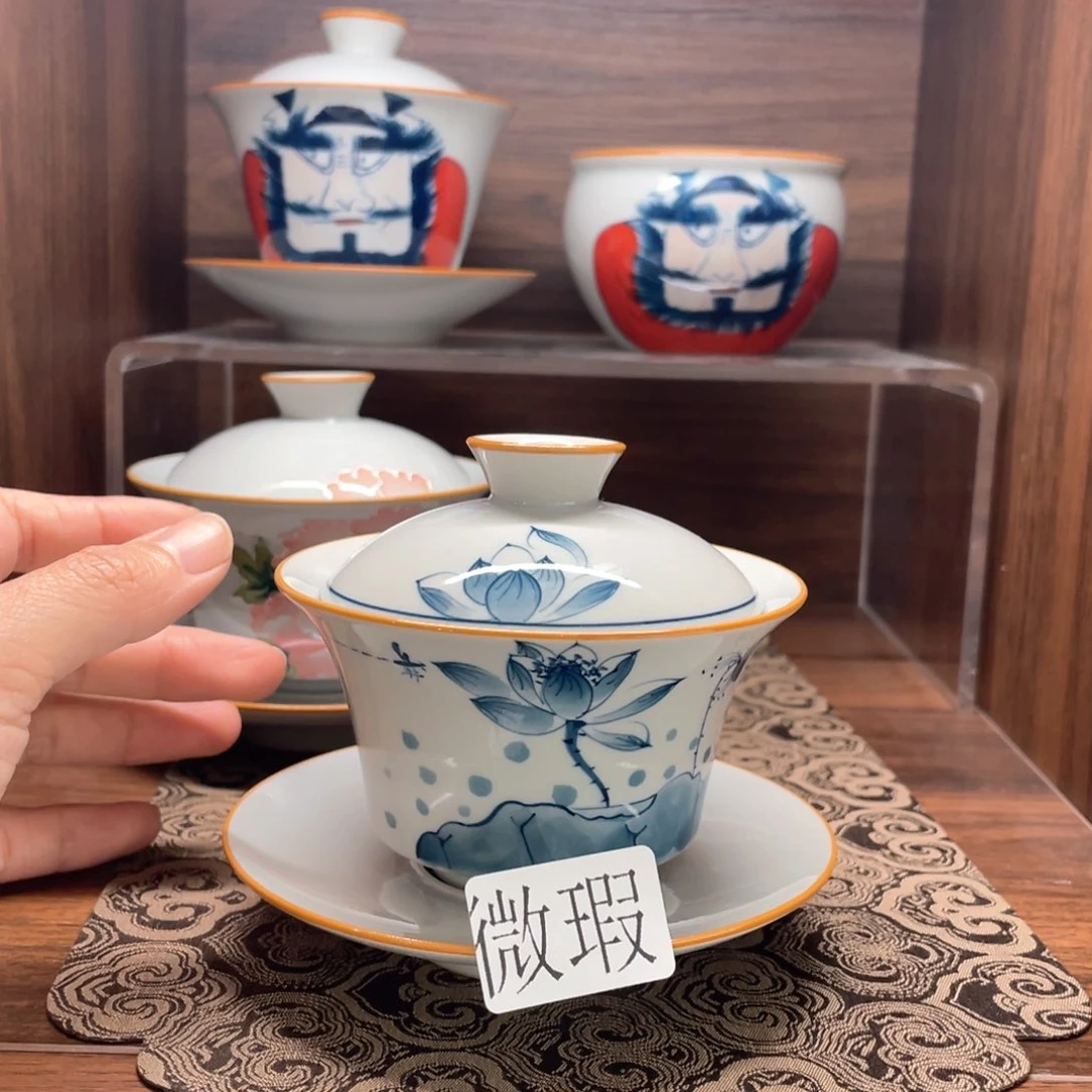 釉下彩纯手绘有瑕