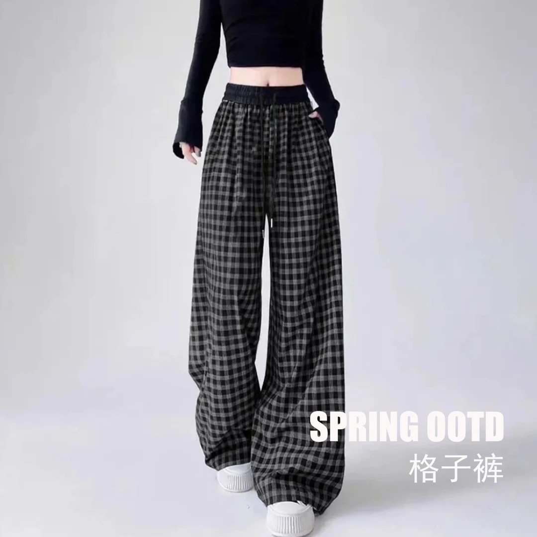 阔腿裤卫裤格子英格丽斯裤子长裤休闲运动裤休闲裤显瘦高腰直筒