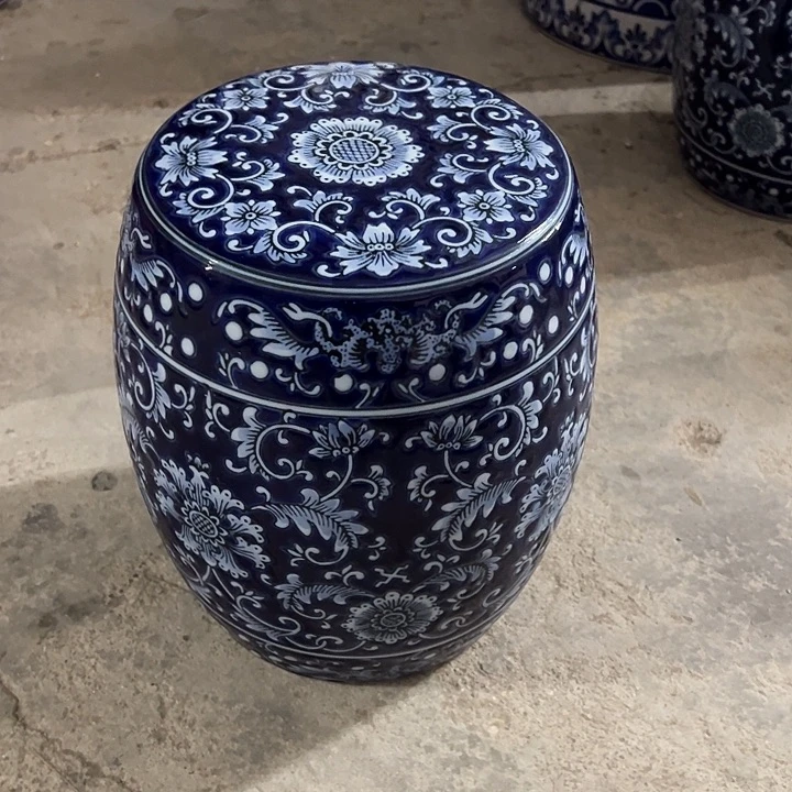 摆件青花瓷手工手绘高温釉下彩瓷凳，福利大放漏