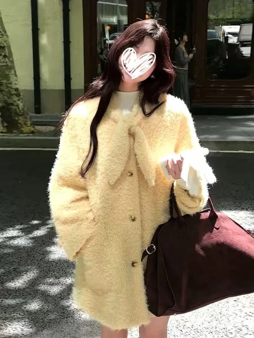 秋冬新款2025直下摆纯色秋冬女中长款毛呢外套毛呢百搭ins女装