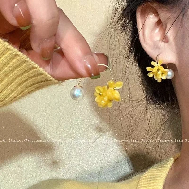 合金亚克力耳饰  超仙甜美桂花珍珠耳钉女轻奢小众高级感气质耳饰