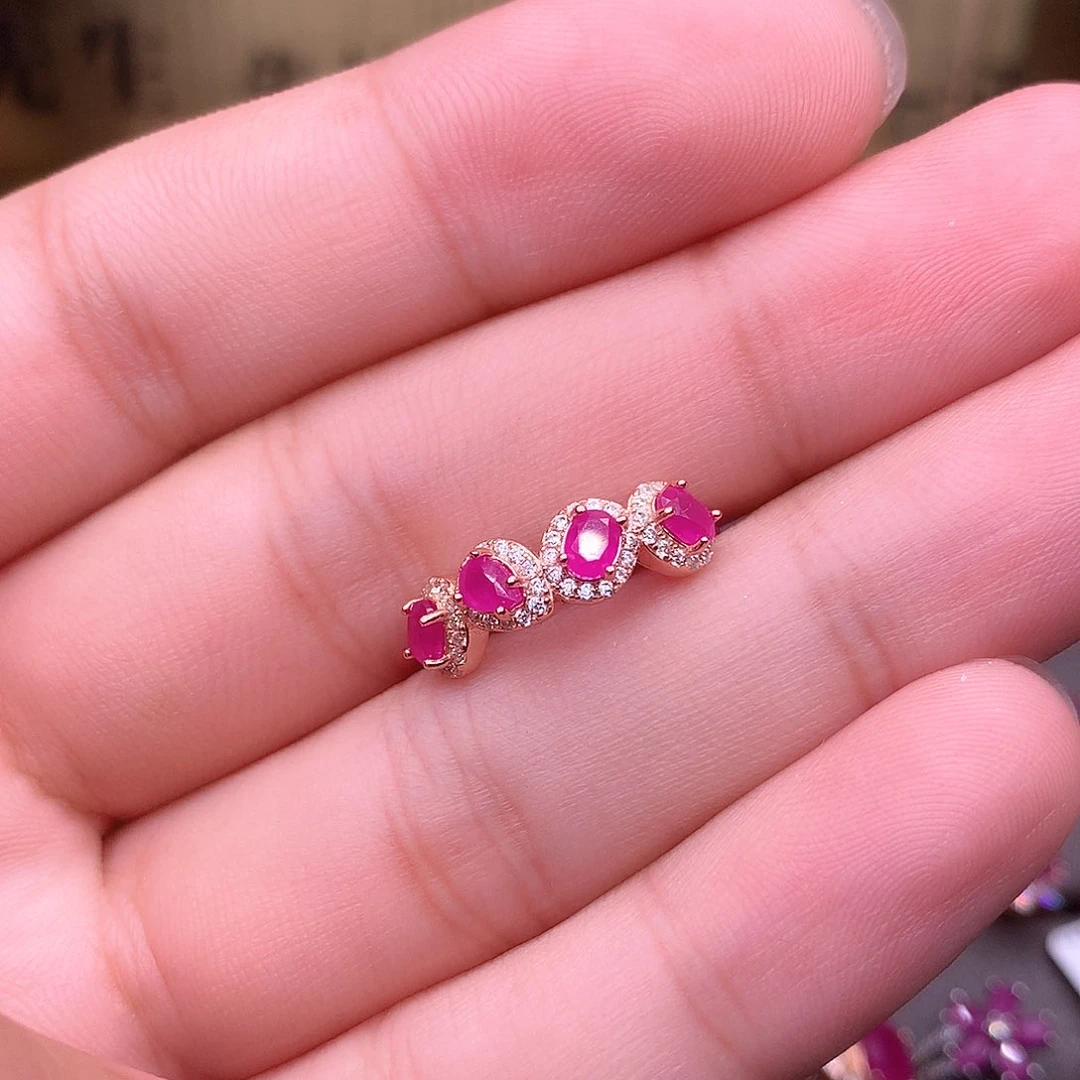 红宝石戒指银S925镶嵌