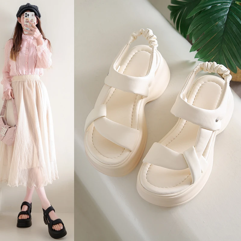 厚底网红罗马鞋女时尚百搭网红松糕底凉鞋女仙女风松糕底沙滩鞋女