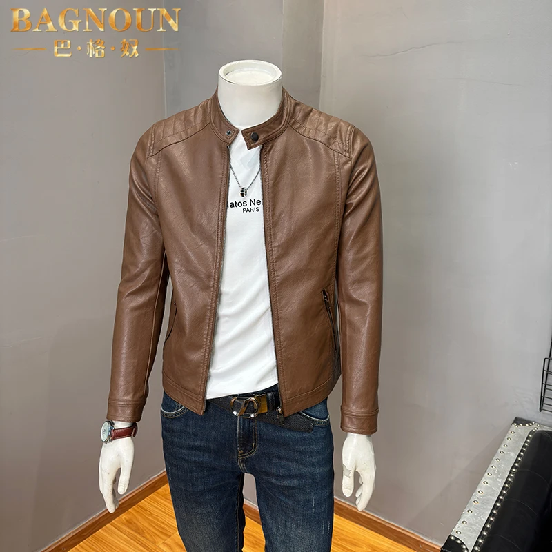 巴格奴皮衣男士春秋新款时尚高端修身短款韩版潮流休闲皮夹克外套