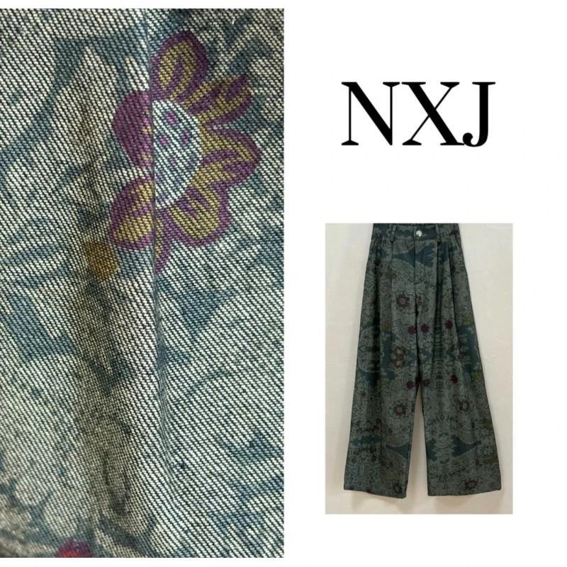 NXJ【纳木错】微胖大码 北欧小众双面花纹阔腿裤长裤 250932