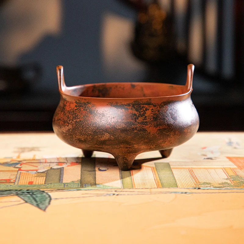 【还山老师作品】碳养炉 三足冲耳炉大红袍  铜香炉