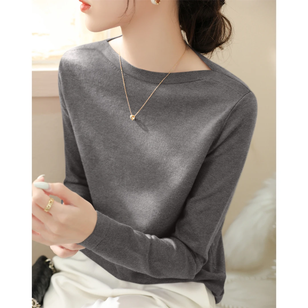 秋季一字领套头百搭长袖上衣女装2025年新款修身显瘦气质打底衫