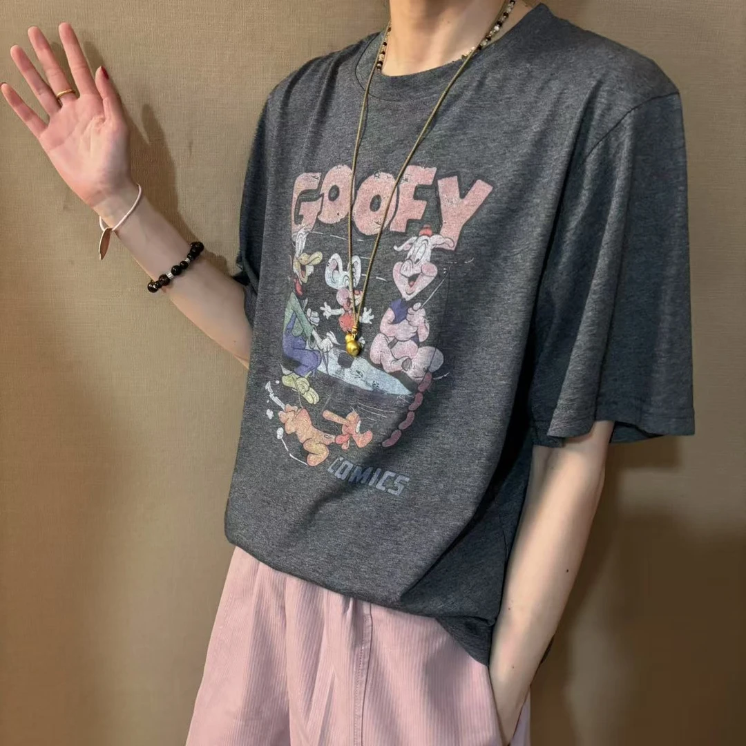 水洗卡通撞色图案T恤