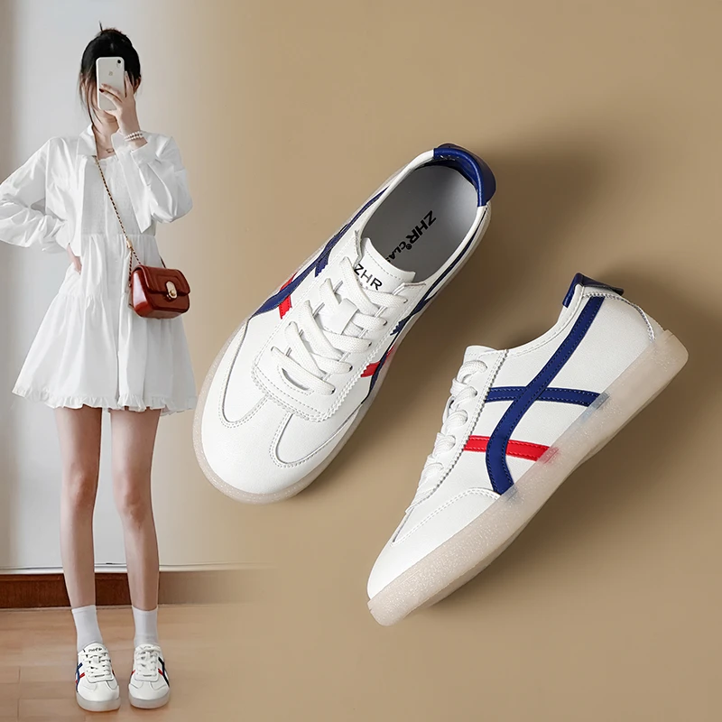 平底小白鞋女软底板鞋皮面德训鞋懒人一脚蹬通勤学生鞋百搭夏季