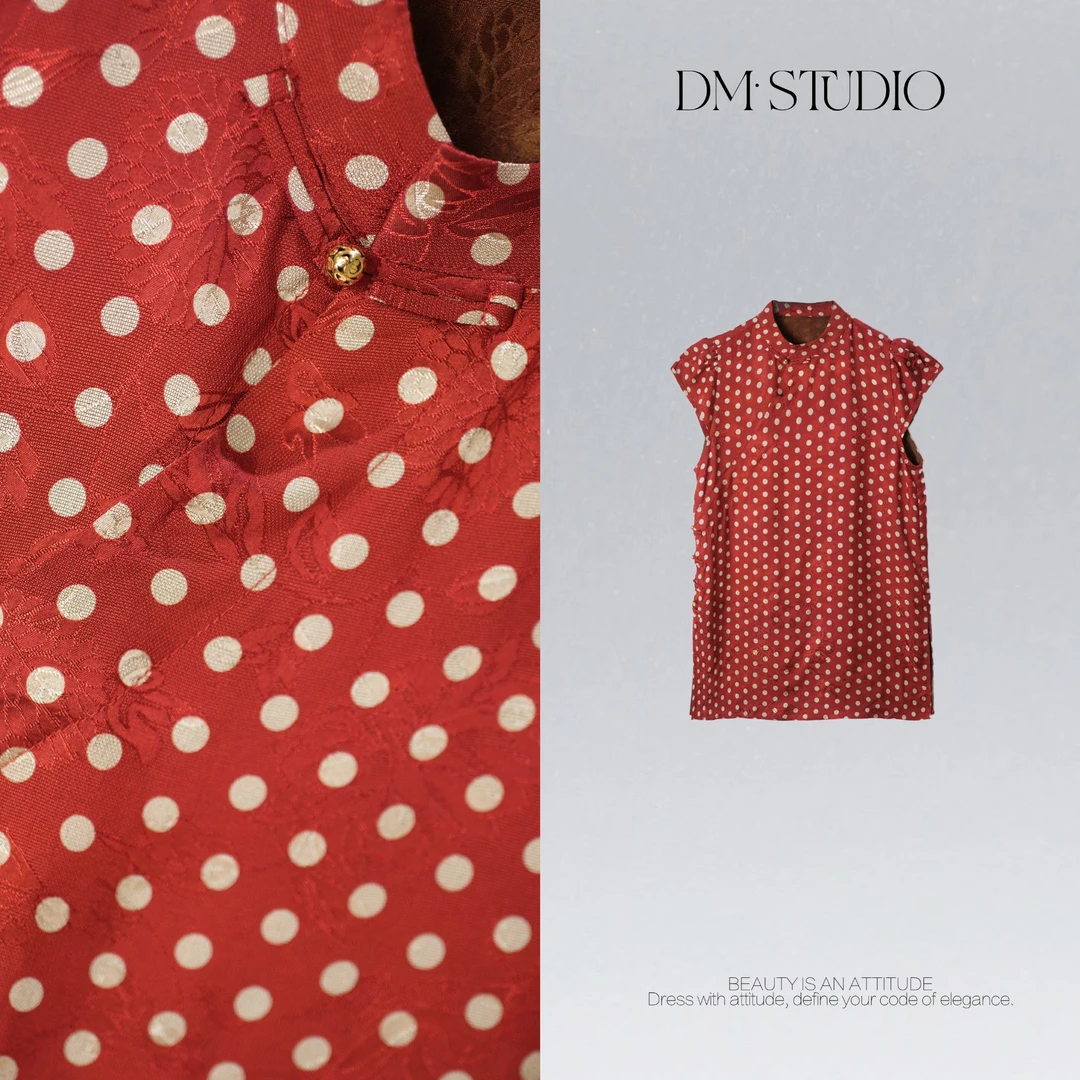 DEDM•STUDIO/夏款复古静奢减龄气质波点提花上衣2506XZS/71190