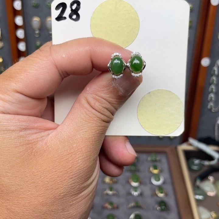 和田玉银S925镶嵌耳饰和田玉28