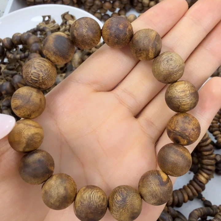 手串沉香乌生圆叶大圆珠卡十四单圈