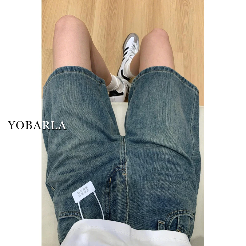 复古直筒牛仔短裤女夏季大码胖mm宽松显瘦梨形身材阔腿五分中裤子