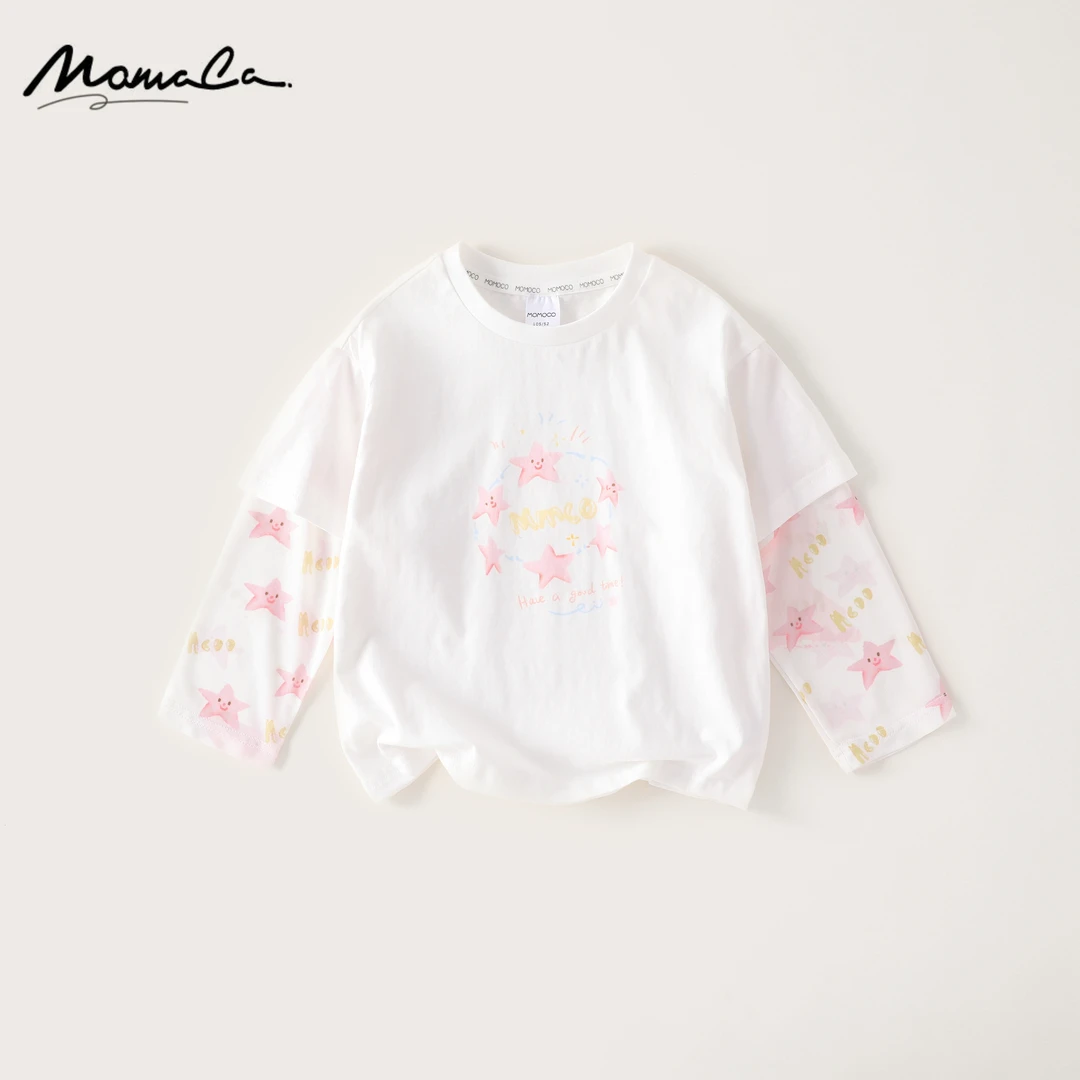 MOMOCO夏季新款女童甜美假两件五角星T恤77620235006