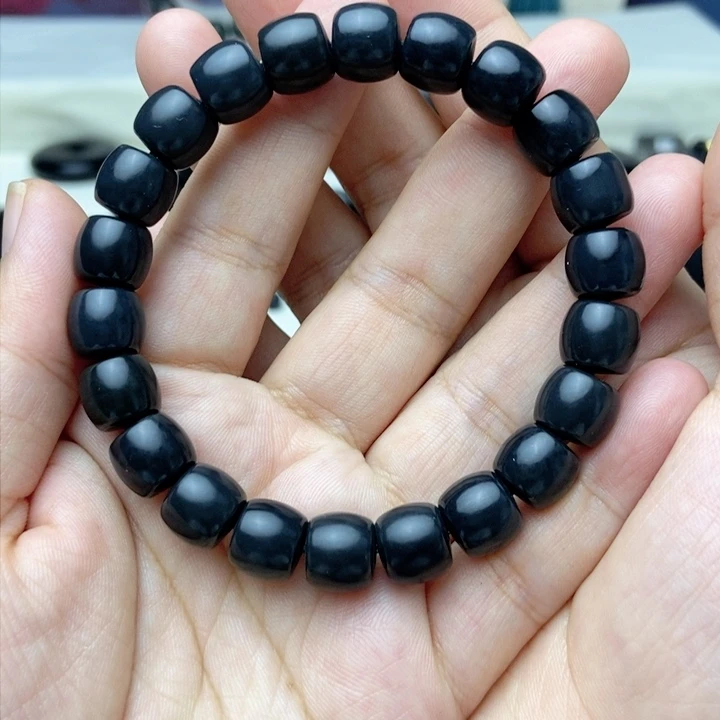 和田玉（墨玉）未镶嵌颈饰學**理卡10直切手串莫兰迪