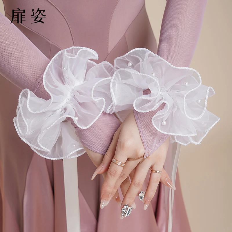 扉姿 摩登舞服舞蹈裙珍珠花朵手飘袖飘F015