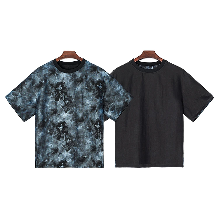 99235 男士短袖T恤 桑蚕丝鎏金双黑龟裂纹香云纱新中式复古上衣