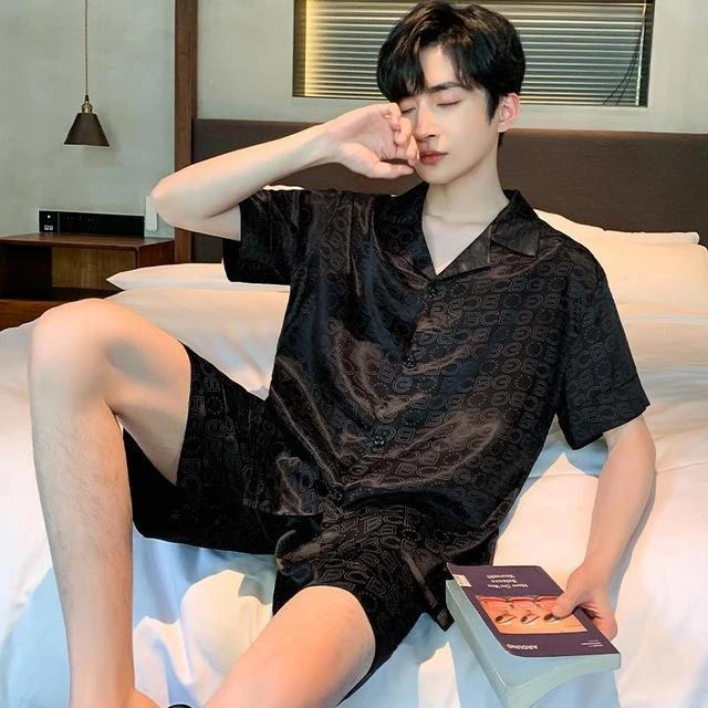 2025新款夏季冰丝睡衣男士桑蚕丝短袖真丝绸薄款青少年家居服装
