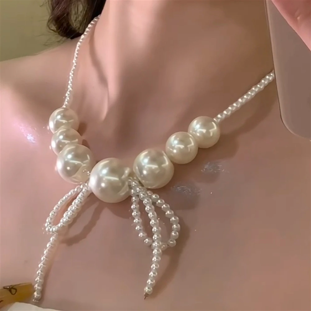 珍珠串珠蝴蝶结吊坠项链韩系时尚高级感锁骨链轻奢气质百搭饰品女