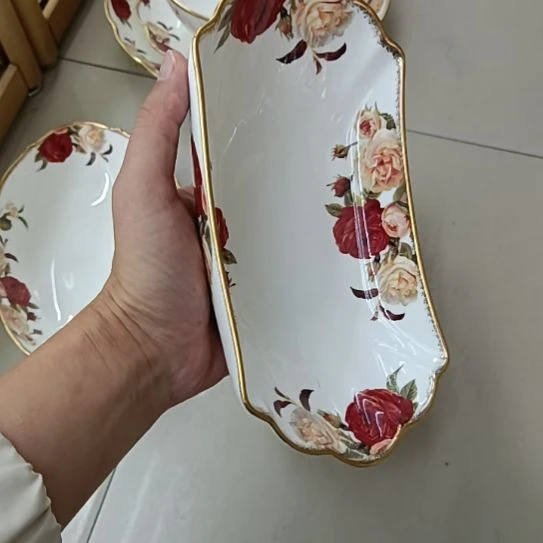 新疆西藏拍2个包邮金秋玫瑰长21厘米宽10.5厘米高4.5厘米小船型盘