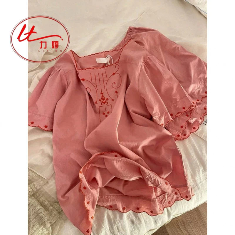 力婷睡衣女甜美复古刺绣短袖短裤夏季新款休闲慵懒韩版家居服套装