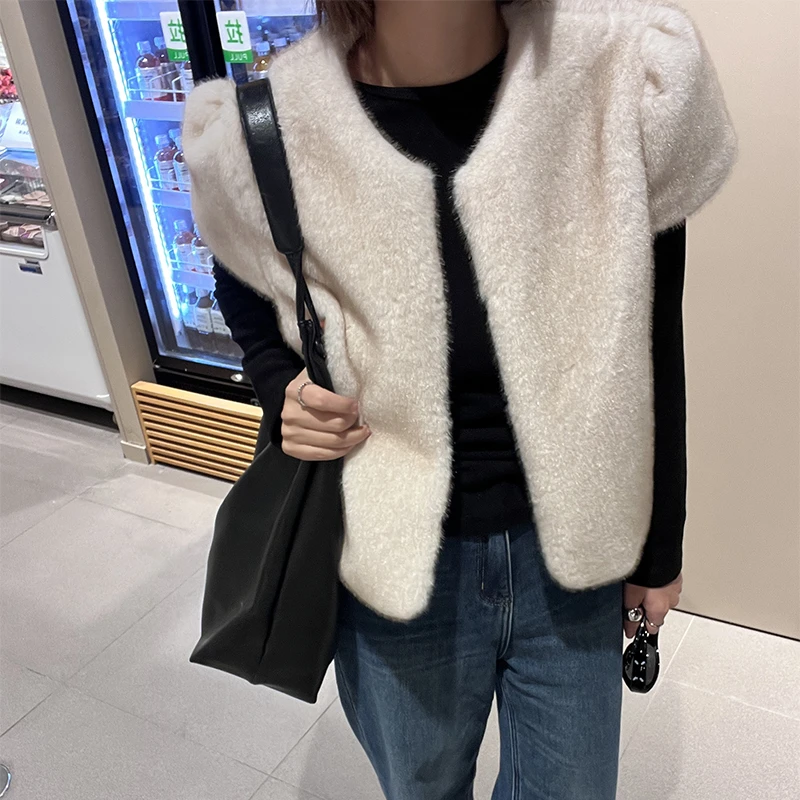 【金恩慧欧尼Hi mood】ins风仿水貂毛复古短袖外套