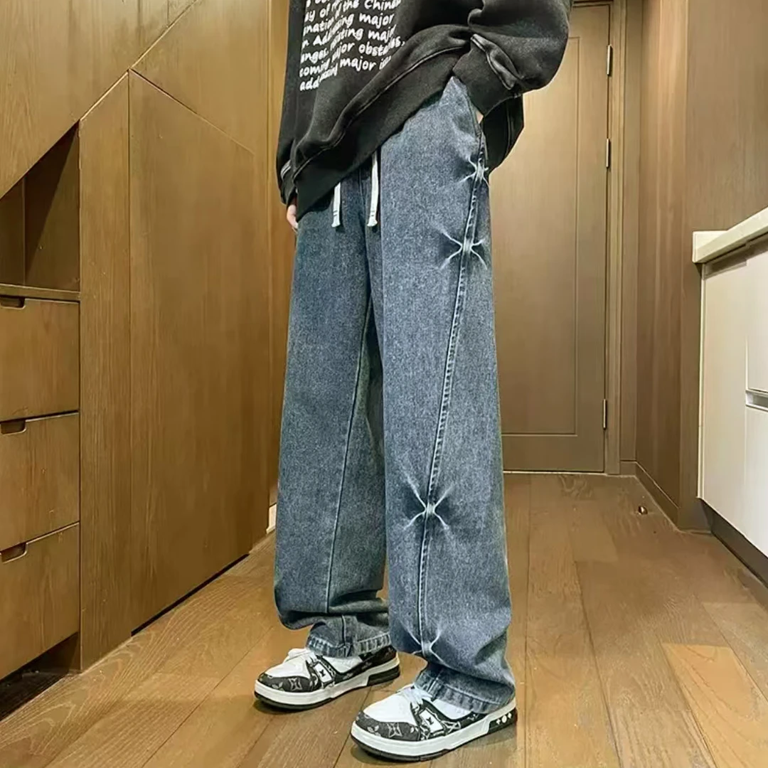 C13-【春季新款】青少年美式高街牛仔直筒宽松阔腿牛仔长裤
