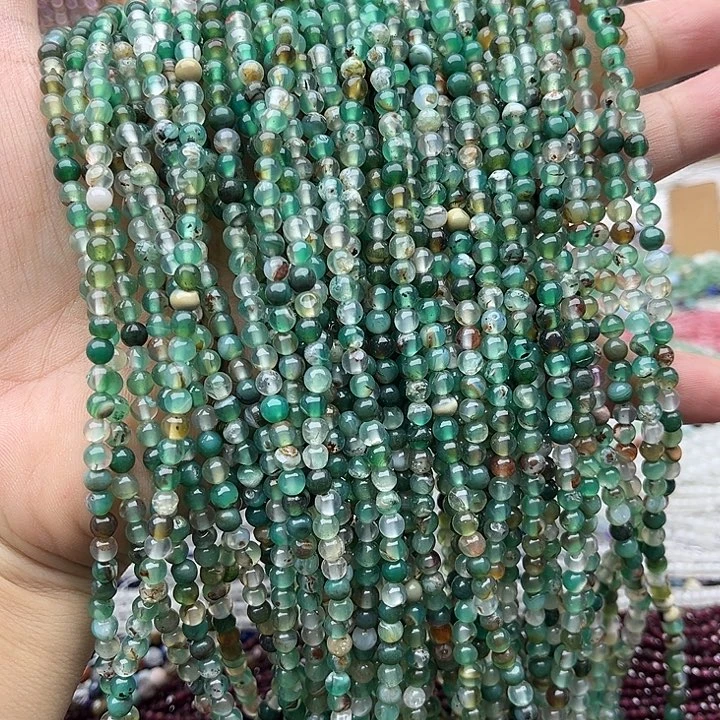 玛瑙/玉髓未镶嵌珠宝半成品2条4mm左右孔雀玛瑙