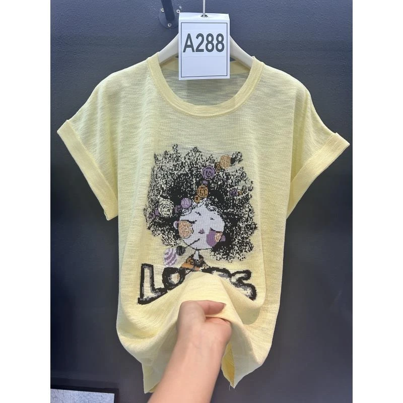 丽丽家~女孩黄时尚休闲百搭夏季印花卡通短袖490