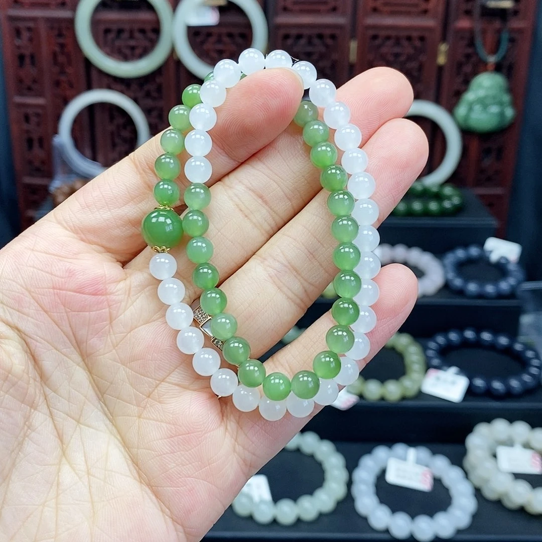 和田玉手串合金碧玉6