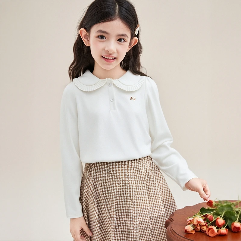 笛莎童装女童长袖T恤秋季新款中大童宝宝儿童翻领上衣-932530604