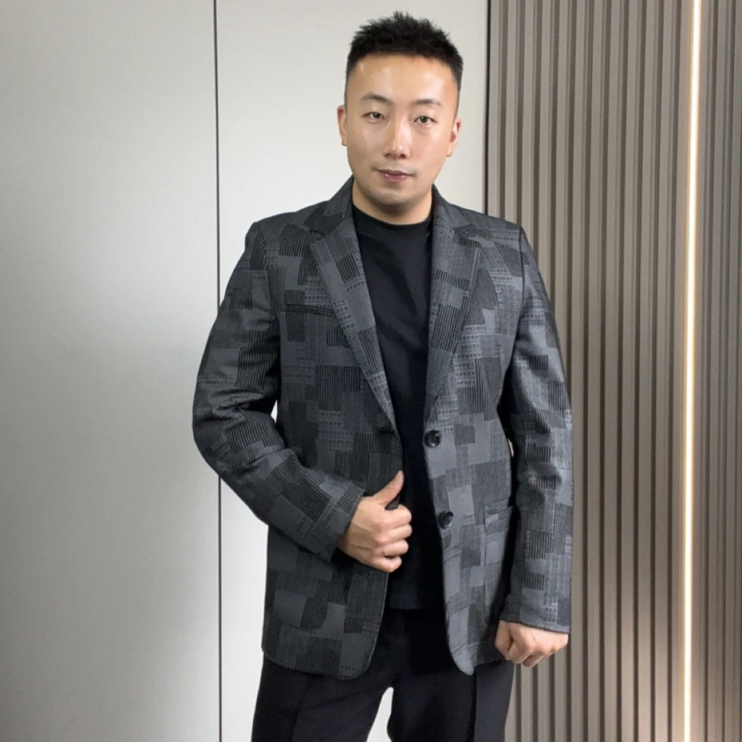 印花绵羊皮休闲西服（印花工艺）男士高端真皮皮衣