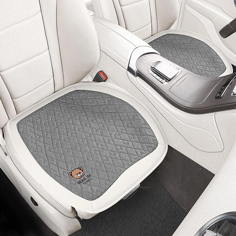 汽车坐垫四季通用大众亚麻三件套后排CC夏季网红前排垫子棉麻透气