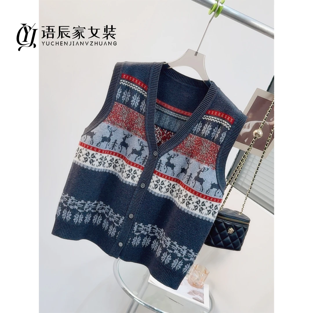 【 羊毛混纺】~高定款！毛衣女马甲提花洋气宽松针织衫无袖B1704