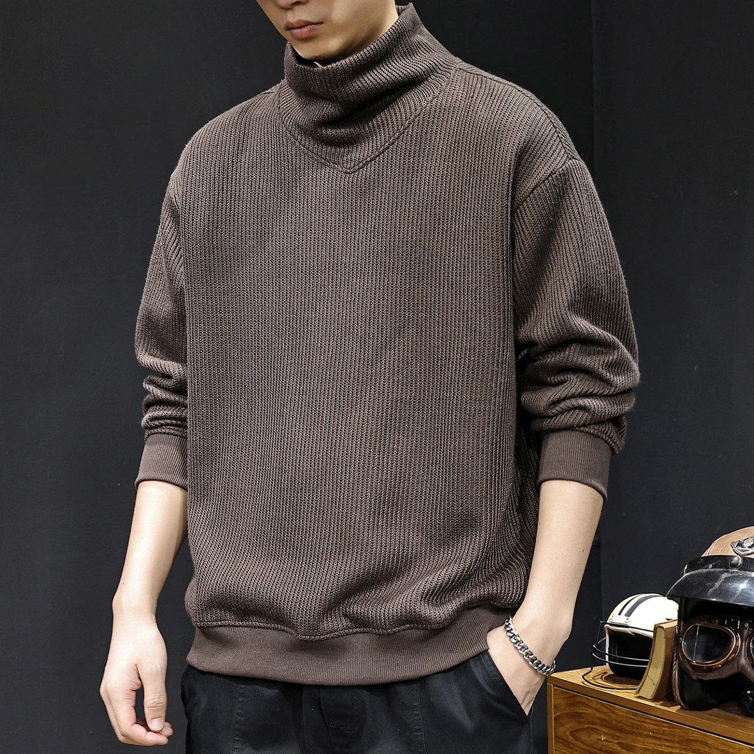 MR.MUDI/穆迪先生竖条纹理感高领卫衣男秋冬款慵懒重磅高端仿毛衣