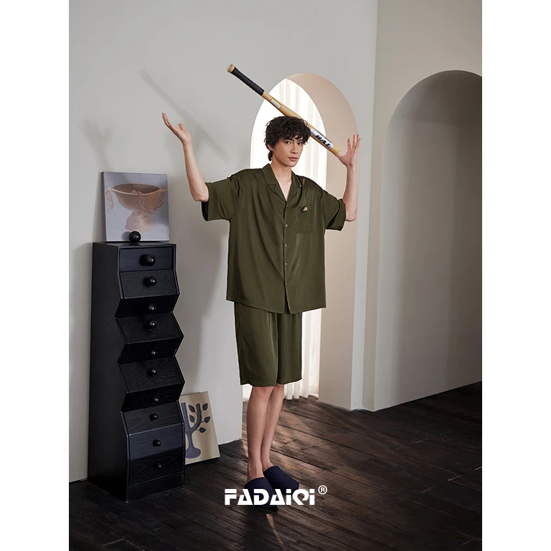 冰丝睡衣男士夏季薄款短袖高级感丝绸凉感开衫休闲家居服男款套装