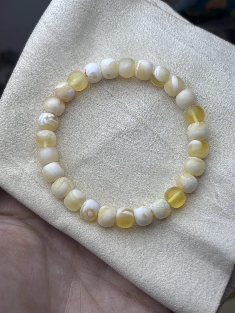 【玩玩班长】8mm瓷白漆白溶洞老型手串