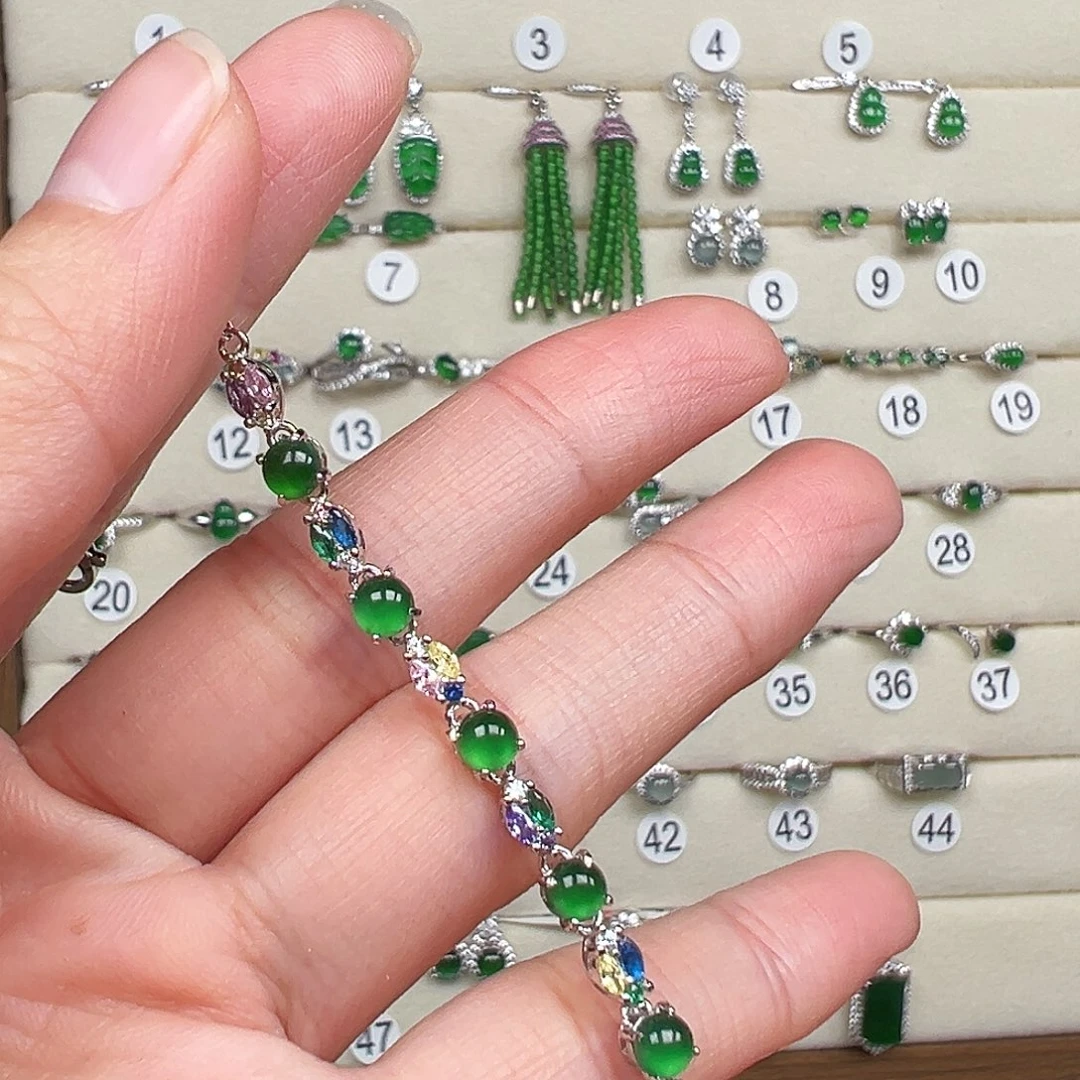 翡翠银S925镶嵌戒指天然