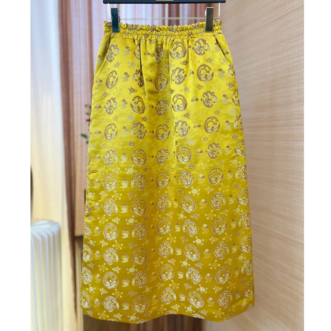 【以晴.高定】高端轻奢织锦缎中式半裙松紧腰气质时尚百搭