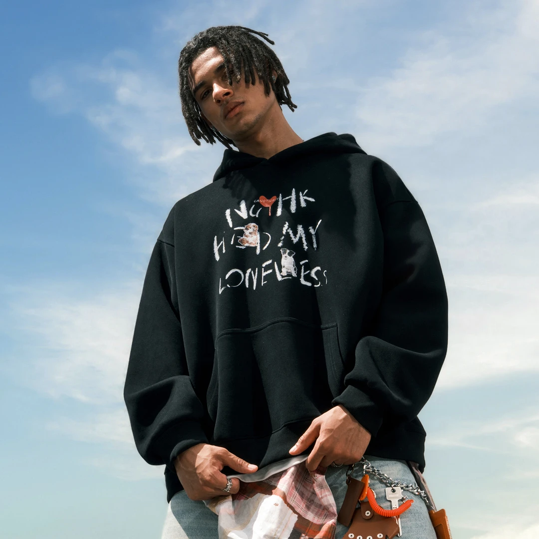 Nuthink美式复古宽松潮牌小狗字母连帽卫衣男女重磅2025秋季新款