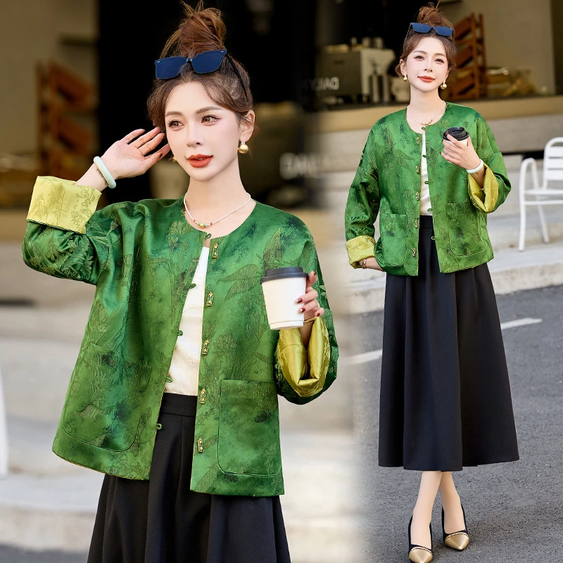 春季新中式国风外套女款爆款2025新款35-45岁百搭双面穿妈妈秋装