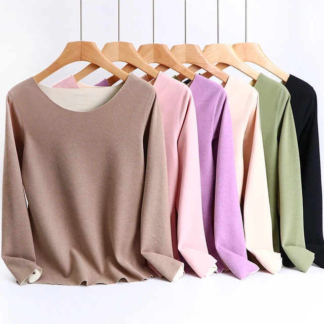 保暖内衣女秋冬新款加绒加厚打底衫德绒无痕自发热内穿上衣秋衣