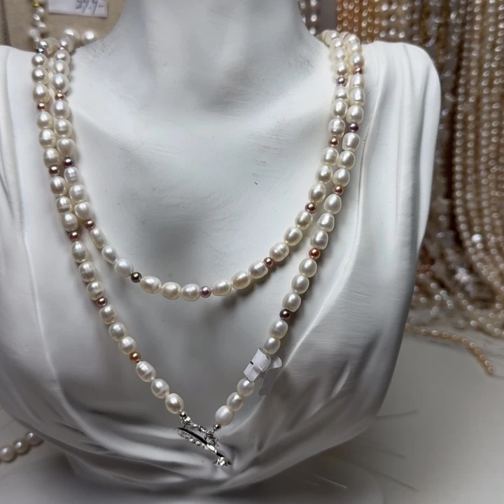 合金淡水珍珠毛衣链