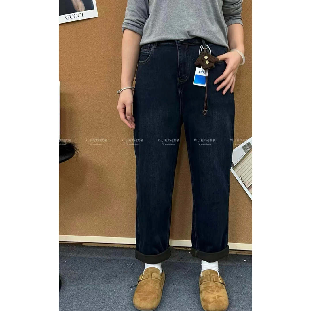 妮妮家35509冬季新款加绒保暖宽松休闲百搭老爹牛仔裤！