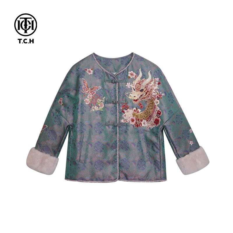 石景山TCH-新中式盘扣提花烫钻气质毛毛棉服外套女T72D186030